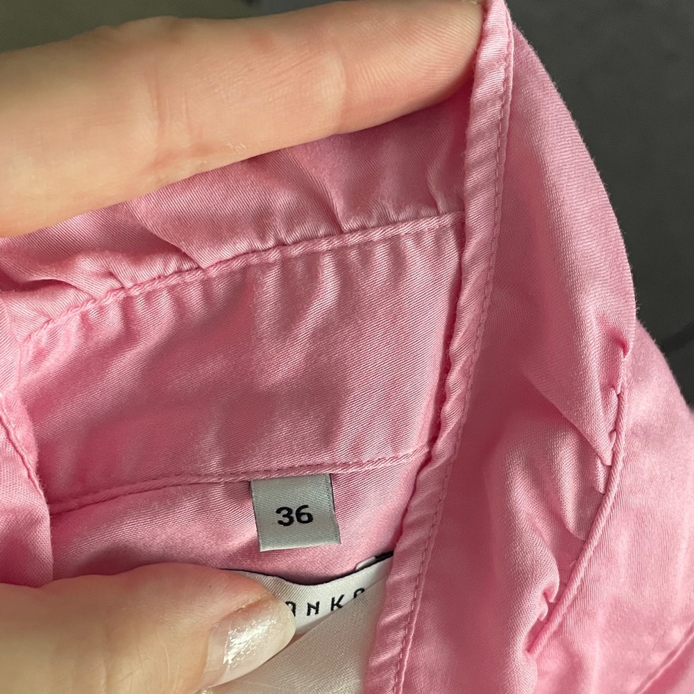 Pink Ruffled Button-Up Cotton Shirt - Picture 3 of 3